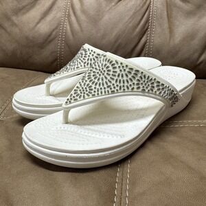 Crocs  Womens Monterey Diamante Wedge Flip Flop Sandals Dual Comfort Size 10